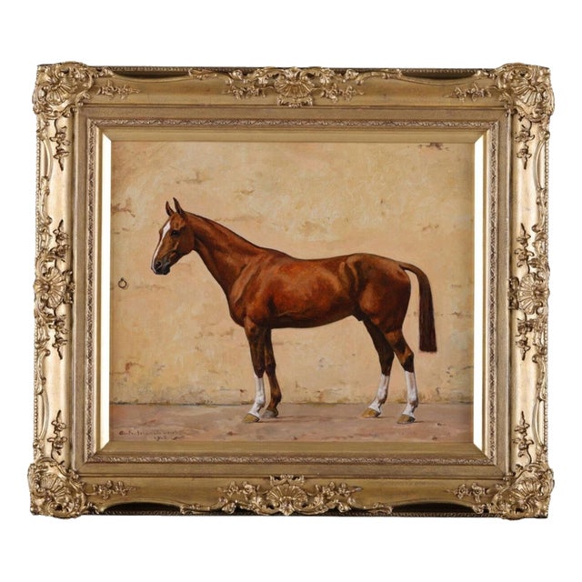 André Marchand, French Equestrian of a Chestnut Racehorse, Oil on Board For Sale
