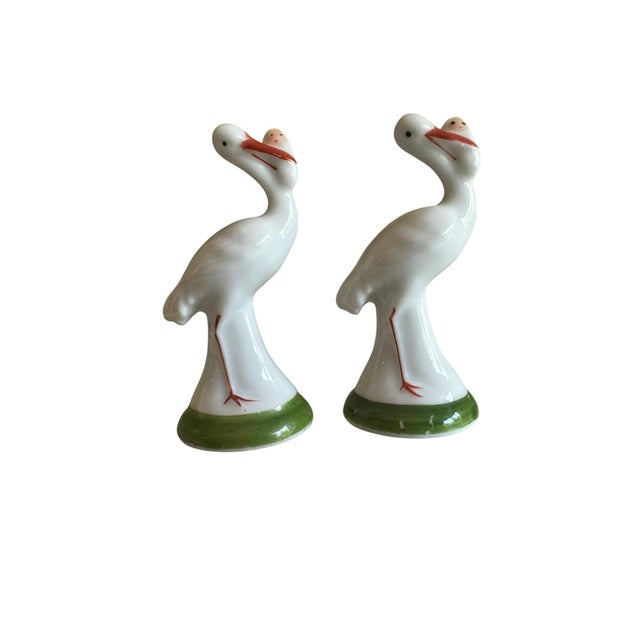 Mid-Century Modern Vintage Hollóházi Porcelain Stork Figurines, Hungary, 1970s – A Pair - Palm Beach Style Birds For Sale - Image 3 of 12