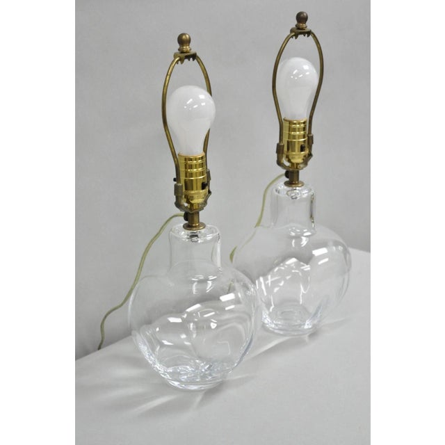 Metal Vintage Simon Pearce Shelburne Modern Handblown Glass Vase Small Table Lamp Pair For Sale - Image 7 of 11