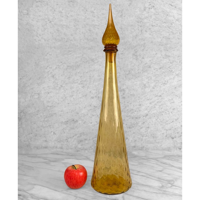 - Original Empoli Art Glass Genie Bottle - Hand Blown Amber Glass with Optic Motif Hull - Monumental Sized - 24" Tall -...
