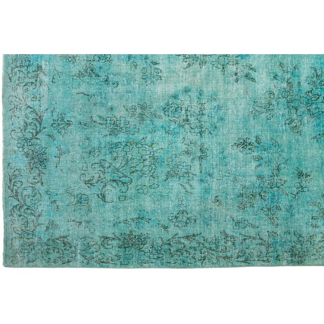 Allove Designed Antique Wool Rug Overdyed in Turquoise Color For Sale In New York - Image 6 of 10