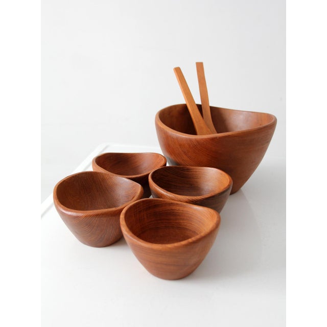 Mid 20th Century Teak Salad Bowl Set With Serving Utensils - 7 pcs For Sale - Image 12 of 18