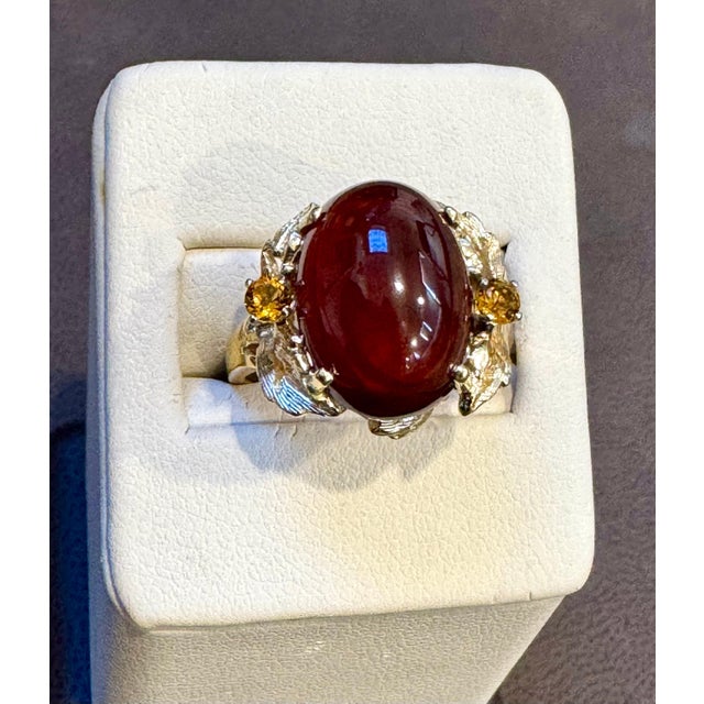 Early 21st Century 10.5 Carat Oval Garnet Cabochon 14 Karat Yellow Gold Cocktail Ring Vintage For Sale - Image 5 of 18