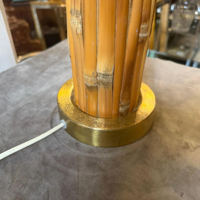 A 1970 Mid-Century Modern Gilt Metal and Bamboo Italian Table Lamp For Sale - Image 10 of 14