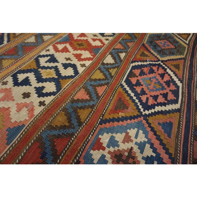 1920s Multicolor Geometric Kilim Antique Caucasian Flat-Weave Carpet 6'3" X 10' Wool Rug For Sale - Image 10 of 17
