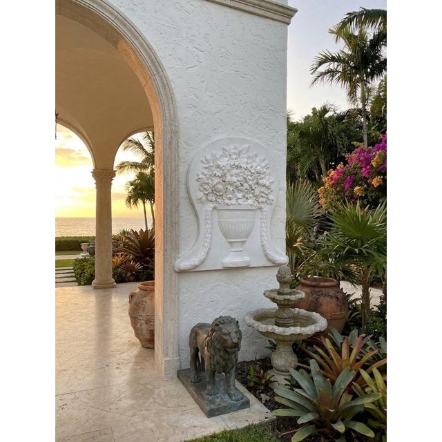 Vintage White Cast Stone Floral Urn Wall Plaque For Sale - Image 11 of 12