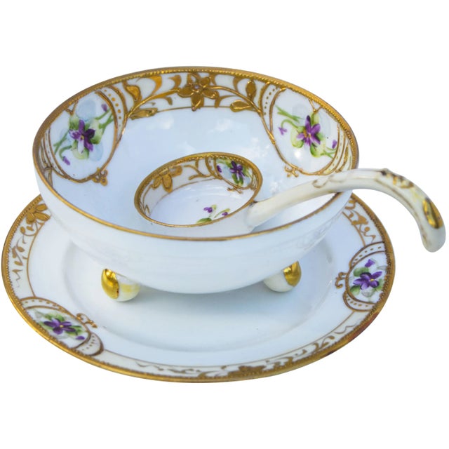 Mid 20th Century Mid 20th Century Hand-Painted Porcelain Gold Accents- 3 Pieces For Sale - Image 5 of 5