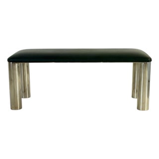 Karl Springer Stainless Steel and Leather Bench, 1980 For Sale