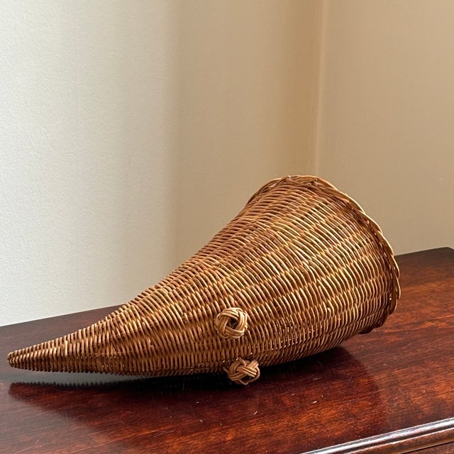 Small Mid-20th Century Cornucopia Basket W/ Footed Base For Sale In Baltimore - Image 6 of 8