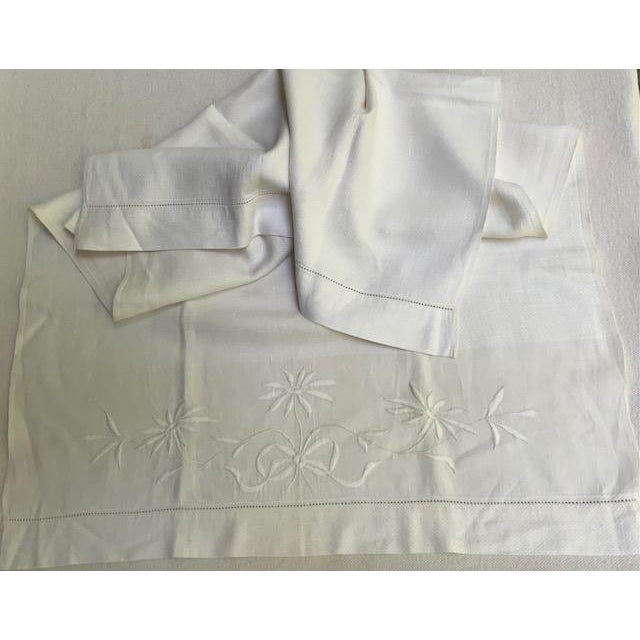 French Linen Damask Hand Towels, Set of 4, Monogrammed, Antique C. 1900 For Sale - Image 10 of 18