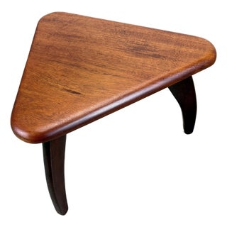 Mid Century Modern George Nakashima Style Mahogany Triangular Tripod Stool For Sale