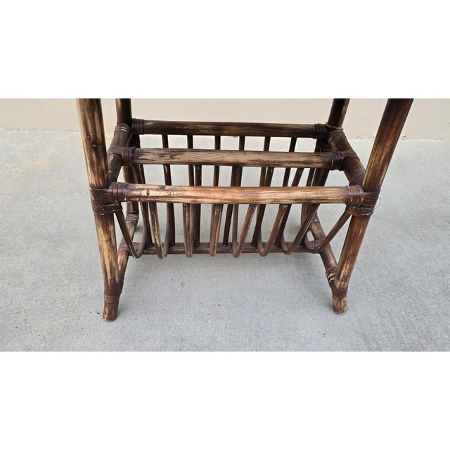 Vintage Rustic Coastal Bamboo Rattan Brown Magazine Rack Side Table For Sale In Los Angeles - Image 6 of 14