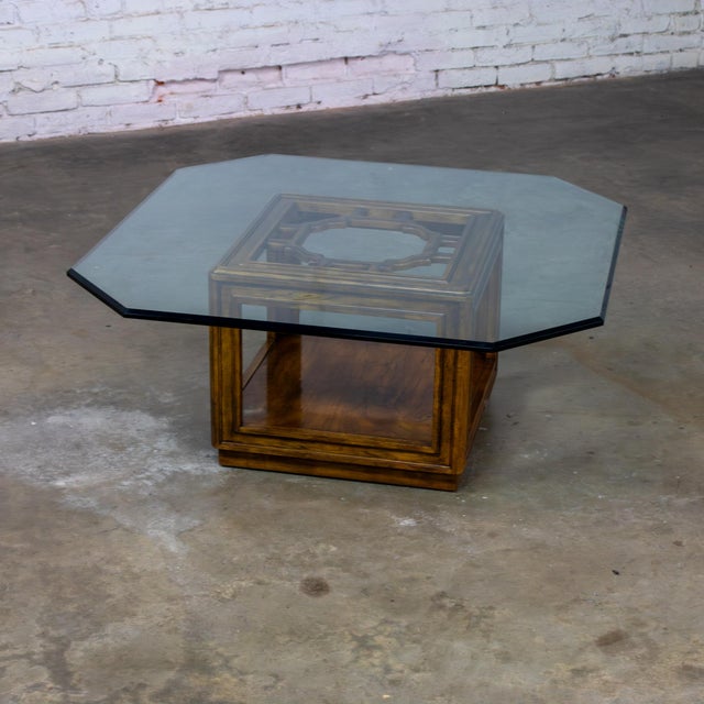 Drexel Heritage Late 20th Century Chinoiserie Oak Cube Coffee Table W/Glass Top Sketchbook Collection by Drexel Heritage For Sale - Image 4 of 18
