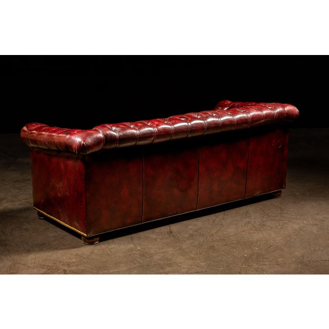 Mid 20th Century Vintage Tufted Leather Chesterfield Sofa in Oxblood For Sale - Image 5 of 10