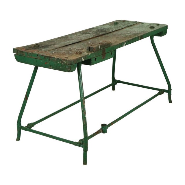 Wood Industrial Green Workbench, 1950s For Sale - Image 7 of 18
