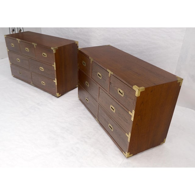Pair of Campaign Solid Teak Dovetailed Drawers Dressers Credenza Brass MINT! For Sale - Image 17 of 17