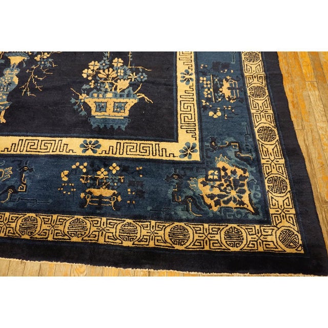 Wool 1900s Room Size Rectangle Knotted Chinese - Peking Antique Blue Rug, Circa Date: 1900s. This Chinese Peking piece,...