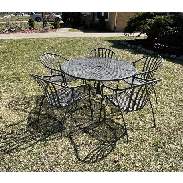 American Woodard Valencia Patio Dining Set 5 Stackable Chairs 48" Table Garden, Attributed For Sale - Image 3 of 6