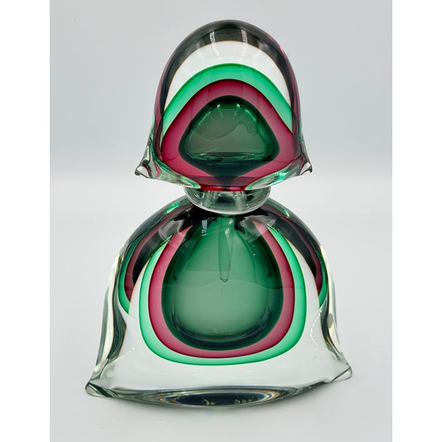 Murano 1950s MCM Murano Sommerso Teqnique Art Glass Sculpture Perfume Bottle Signed For Sale - Image 4 of 12