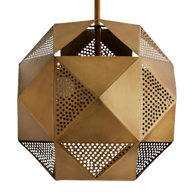 Arteriors Contemporary Pierced Antique Brass Finished Geometric Tyson Pendant Light For Sale