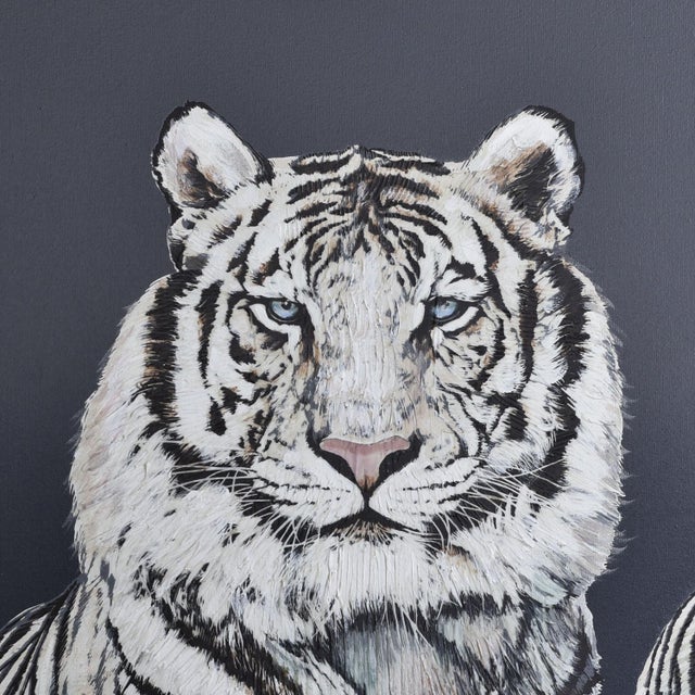 Figurative Vintage 1970s Large Scale White Tigers Painting by Anderson For Sale - Image 3 of 12