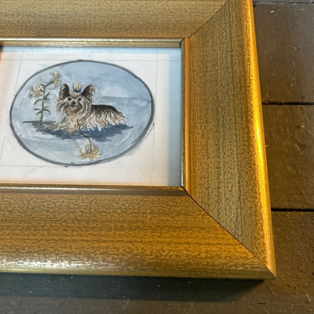 Folk Art 1970’s Original George Wells Watercolor Yorkie Dog Portrait For Sale - Image 3 of 4