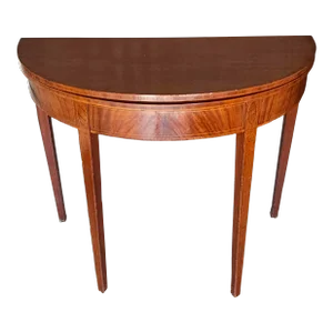 19th Century Federal Inlaid Mahogany Demilune Fold Top Console / Card Table