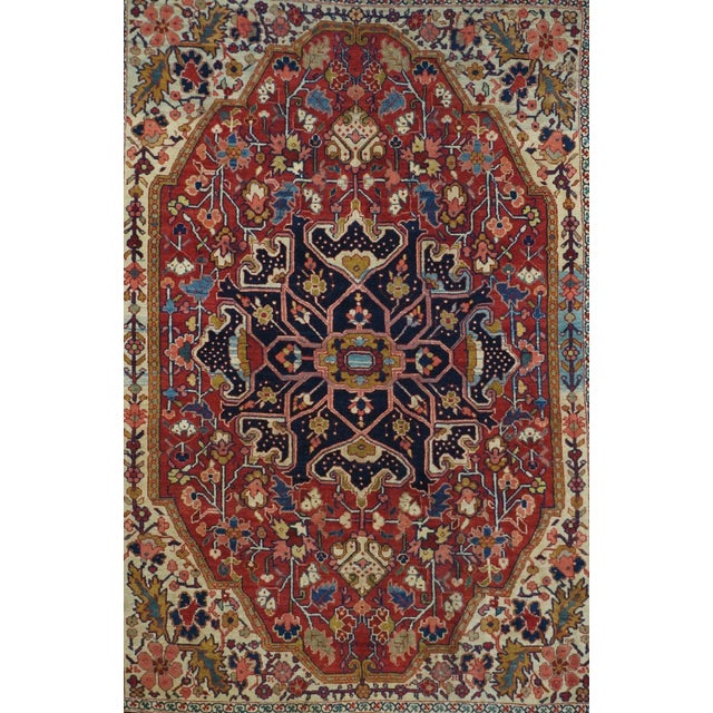 1900 - 1909 Antique Serapi Rug 4'11'' x 6'7'' For Sale - Image 5 of 12