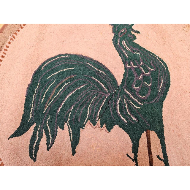 Vintage American Hand Hooked Rug, Wool & Cotton, Standing Rooster Design, 2x3 For Sale - Image 10 of 14