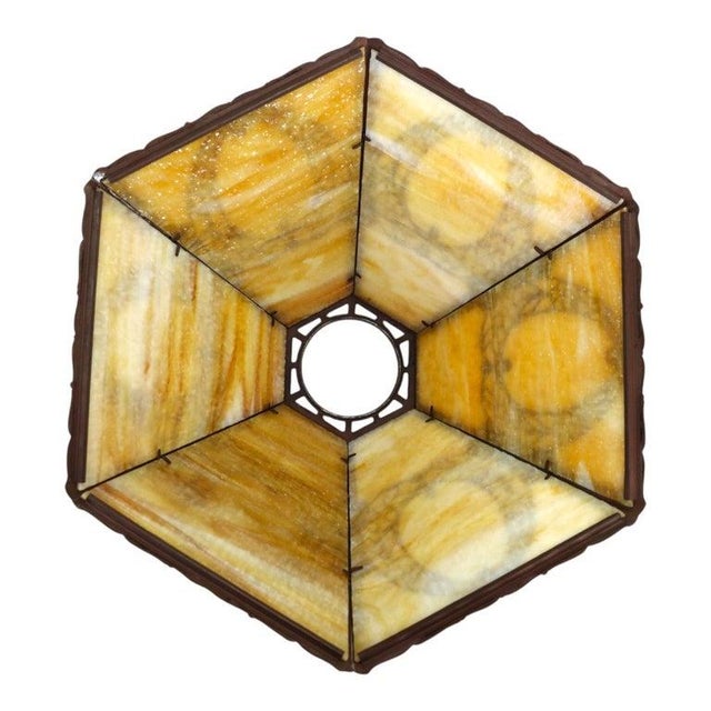 Arts & Crafts Bradley & Hubbard Style 6-Panel Slag Glass Lamp Unsigned C1920 For Sale - Image 11 of 11