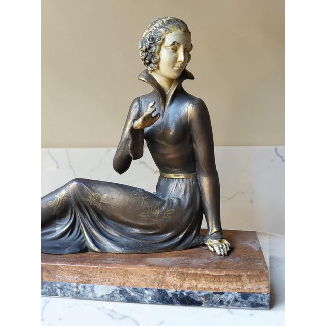 Art Deco Sculpture of Woman and Her Dog, 1930 For Sale - Image 3 of 13