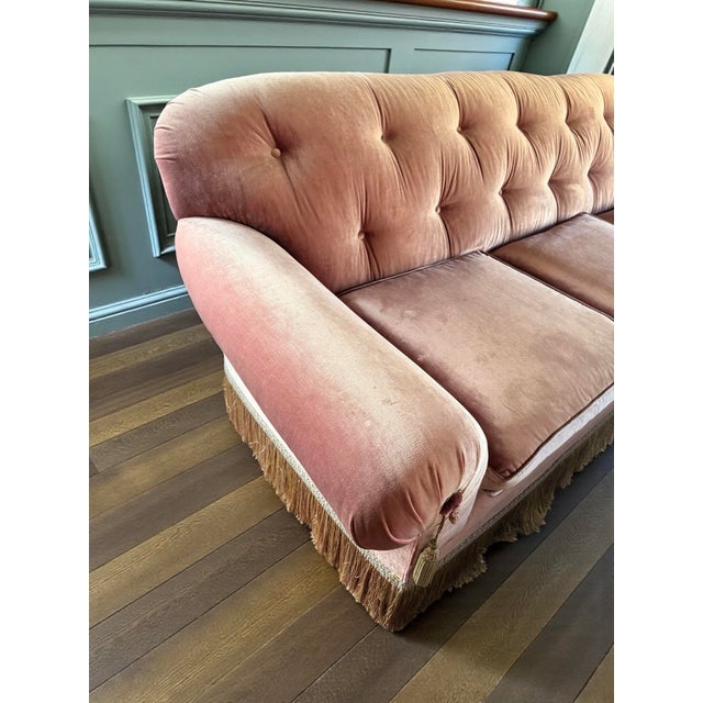 Custom French Import Velvet Silk Rose Designer Hollywood Regency Sofa For Sale - Image 10 of 12