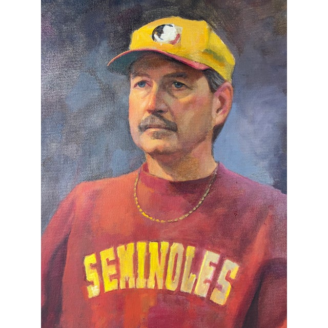 2000 - 2009 Vintage Oil Portrait Painting of a Florida Seminole Football Amateur or Player For Sale - Image 5 of 11