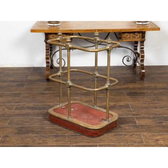 English Victorian Period 19th Century Brass Umbrella Stand with Removable Plaque For Sale - Image 11 of 12