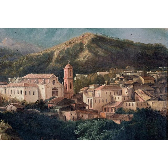 View of the Church of San Francesco in Cava de’ Tirreni and the Sorrento Coast, Naples, 19th Century, Oil on Canvases, Framed, Set of 2 For Sale - Image 3 of 10