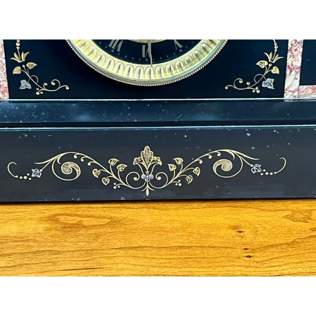Late 19th Century Antique Victorian Slate Mantle Clock With Open Escapement 8 Day Time and Strike C. Late 19th Century For Sale - Image 5 of 8