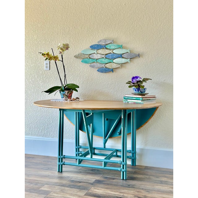 Mid-Century Modern 1950s Heywood-Wakefield Drop Leaf Dining Table, Refinished in Coastal Aqua For Sale - Image 3 of 10