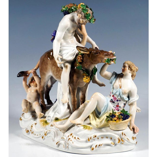 Rococo Bacchant Group with Drunken Silenus on Donkey by E.A. Leuteritz for Meissen, 1870s For Sale - Image 3 of 9