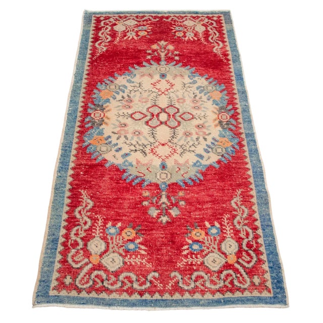 Distressed Area Rug Hand Knotted Colorful Oushak Medallion Rug - 2'5'' X 4'9'' For Sale - Image 6 of 12