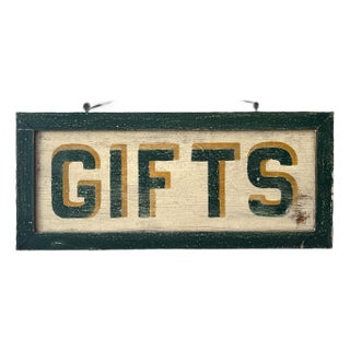 Vintage Hand-Painted Wooden "Gifts" Sign Äì Americana Folk Art Store Display Holiday Decor For Sale