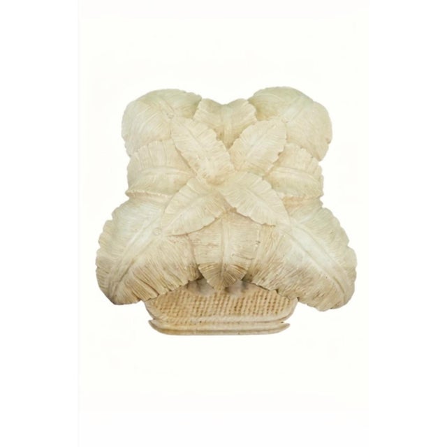 1970s Vintage Plaster Cream Palm Beach Regency Palm Leaf Serge Roche Style Glass Top Side Table For Sale - Image 5 of 7