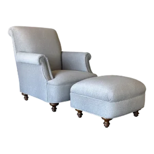 Contemporary Velvet Upholstered Reading Chair & Ottoman