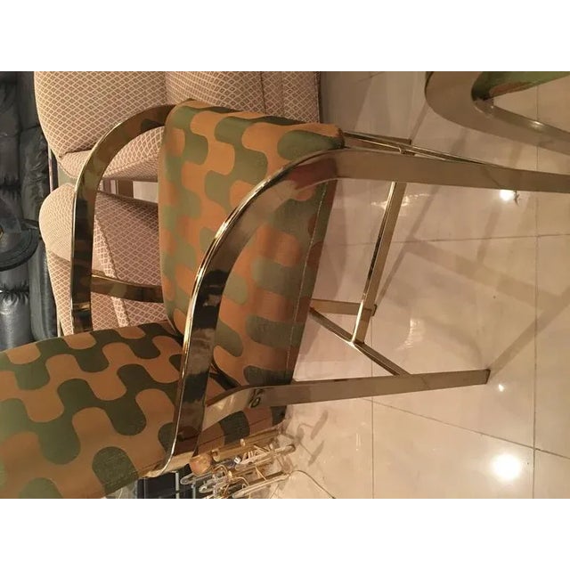 Vintage Hollywood Regency DIA Upholstered Brass Gold Arm Bar Stools - Set of 3 For Sale - Image 9 of 12