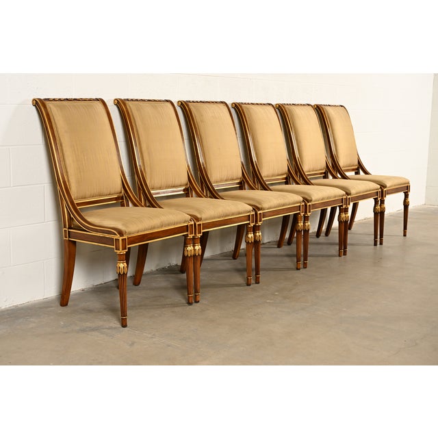 Karges Furniture Karges French Regency Louis XVI Carved Walnut and Gold Gilt Dining Chairs | Set of Six For Sale - Image 4 of 14