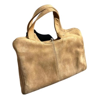 A Luxury 1960s Light Brown Suede Leather Italian Hand-Bag For Sale