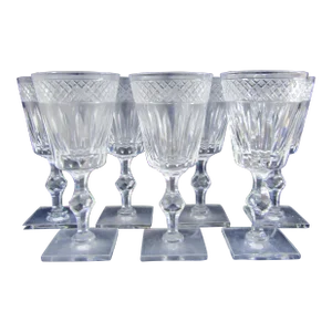 1930s Hawkes Crystal Donisel Stem 6015 Water Goblets- Set of 7