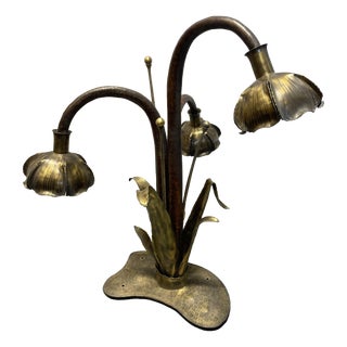 Floral Lamp in Brass and Copper, 1960s For Sale