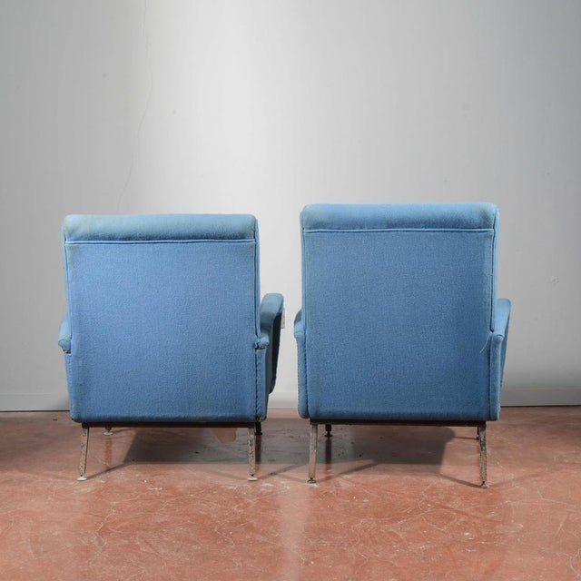Mid-Century Modern Set of Blue Armchairs with Metal and Bases, 1960s For Sale - Image 3 of 18