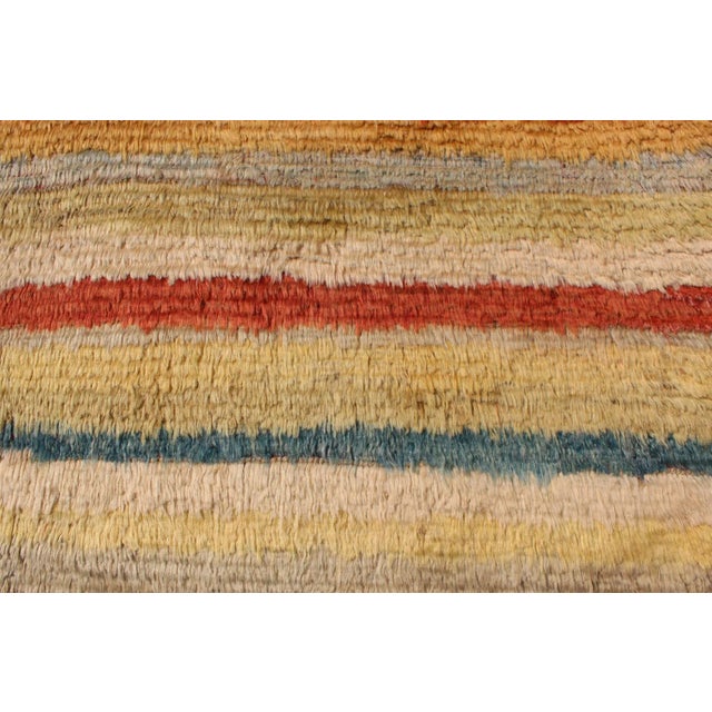 Mid 20th Century Vintage Turkish Angora Tulu Rug With Stripe Design in Yellow, Green, Red & Blue For Sale - Image 4 of 12
