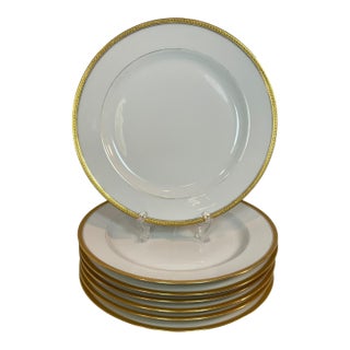 Haviland & Co Limoges Antique White China Dinner Plates Gold Trim- Set of 7 For Sale